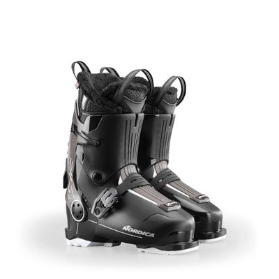 Nordica HF 75 W Women's Wide Fit Easy Entry Alpine Ski Boot, Black/Bronze/White, 24.5