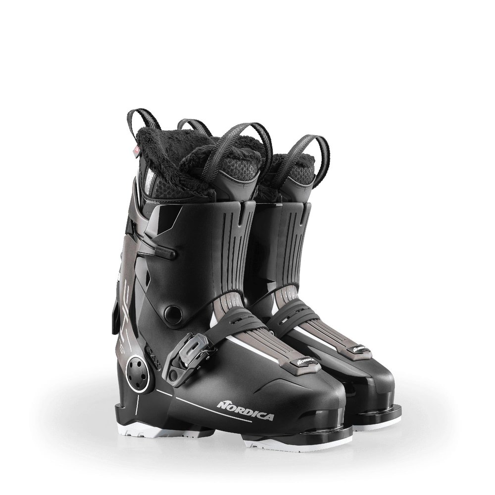 Nordica HF 75 W Women's Wide Fit Easy Entry Alpine Ski Boot, Black/Bronze/White, 24.5