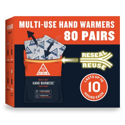 Ignik Resealable Multiple-Use Hand Warmers for 10 Hours of Heat Across 72 Hours, 80 Pairs