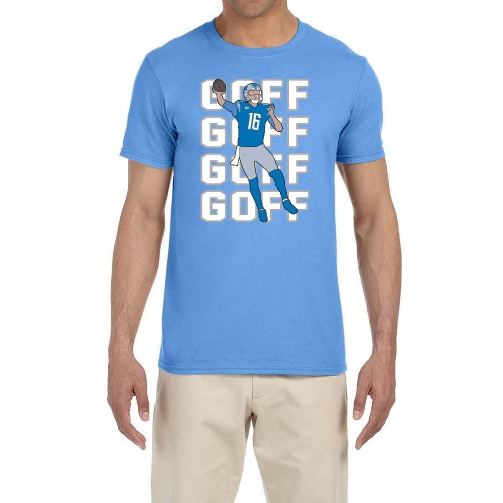 Tenacious Tops Blue Detroit Jared Goff Text Pic T-Shirt Adult Medium