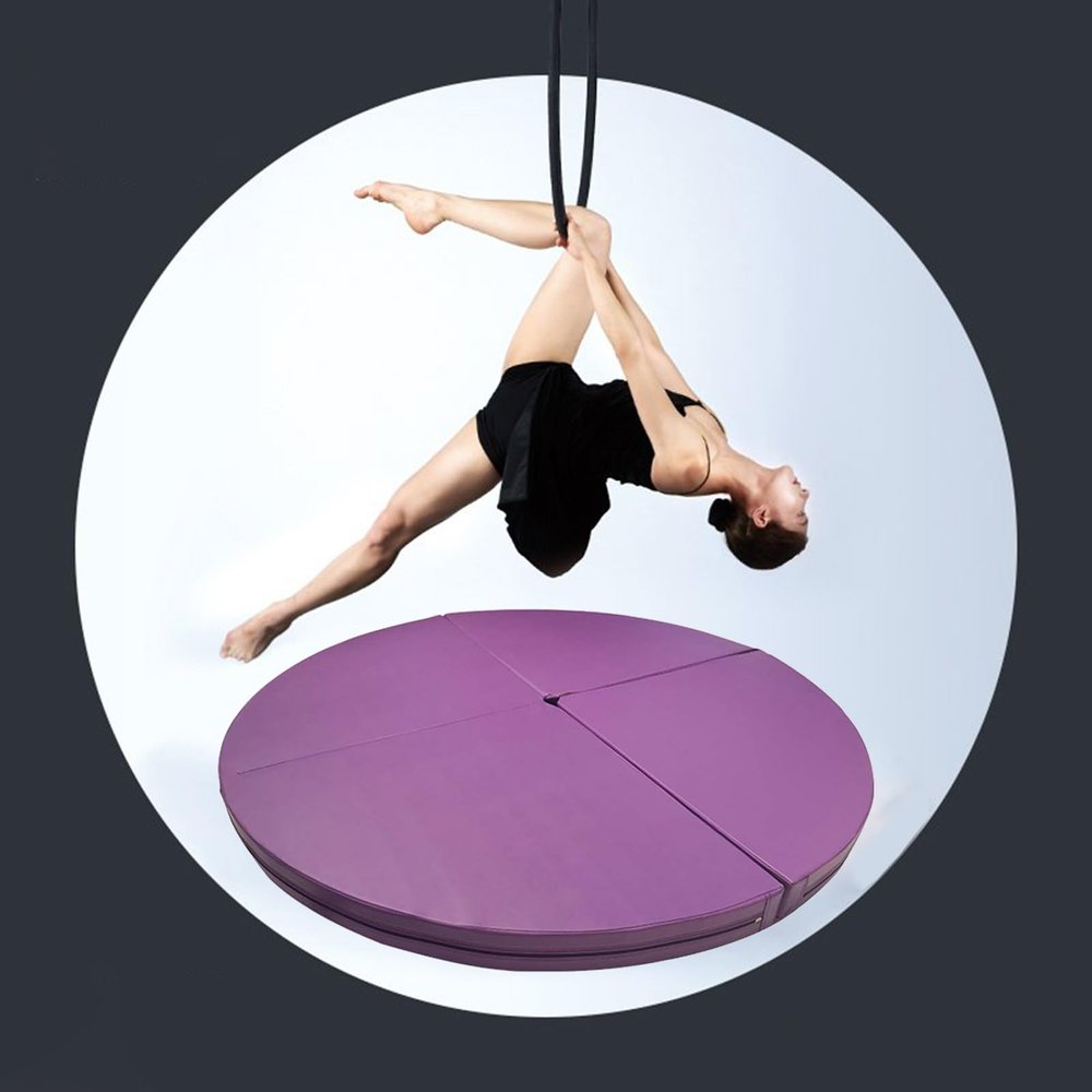 CMYUN Metal Lyra Hoop Pole Crash Mat, Safety Aerial Yoga Ring/Pole Dance Mat Thickened, Adult Kids Fitness Stripper Pole Mat Foldable, Yoga Mat(Purple,160cmx5cm(63"x2"))