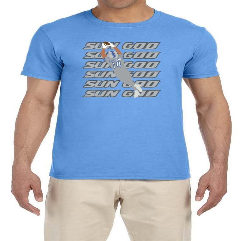 Blue Detroit Amon Ra St Brown Text Pic T-Shirt Adult XL