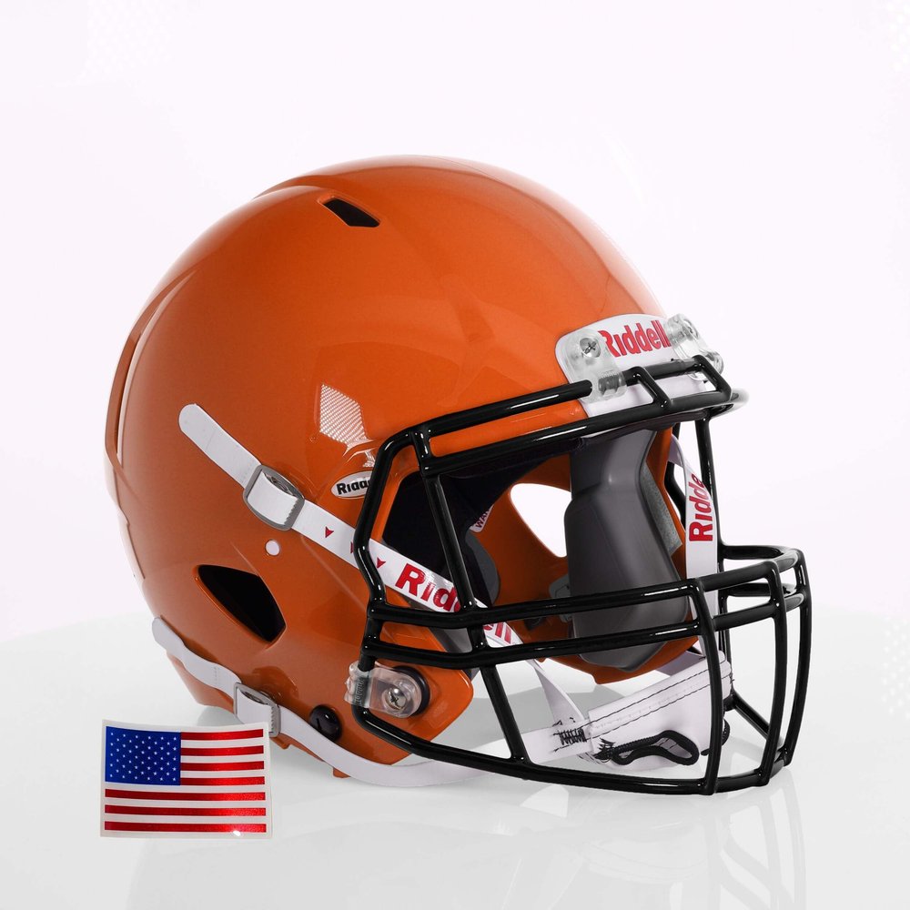 Riddell Speed Victor I - Youth w/Black S-2BD-HS4-1P + US Helmet Flag Decal (Orange, Small/Medium) - Green Gridiron