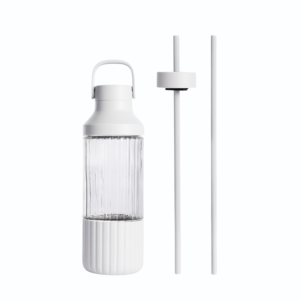 BEAST Health Dual Cap Glass Hydration Bottle Cloud White