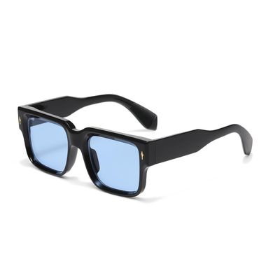 HJSTES Thick Square Sunglasses for Women Men Trendy Retro Square Frame Sun Glasses Chunky Rectangle Shades(Black Frame/Blue Lens)