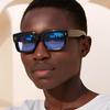 HJSTES Thick Square Sunglasses for Women Men Trendy Retro Square Frame Sun Glasses Chunky Rectangle Shades(Black Frame/Blue Lens) view 3