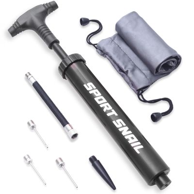 Hand Pump for Balls - Portable Ball Air Pump with Needle 3 pcs and Compact Case - Small Sports Inflator - Volleyball, Soccer, Basketball - Manual Inflation Devices (Black)