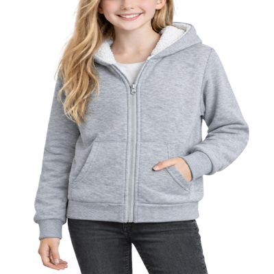 Coney Island Girls Hoodie - Cozy Soft Fleece Sherpa Lined Hoodie Zip Up Sweatshirt for Girls - Size Up for Better Fit, Size 7-8, Heather Grey/White