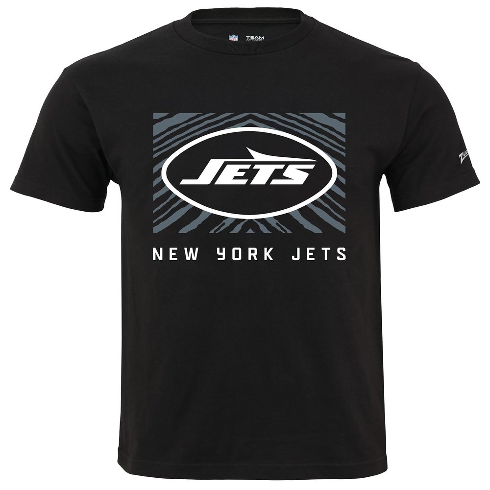 Zubaz NFL Adult Unisex Cotton Heavyweight Short Sleeve T-Shirt Black with Grey Tonal Tunnel Logo for Men and Women, New York Jets, Small