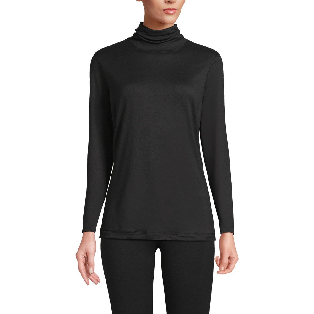 Lands' End Women's Baselayer Cozy Thermaskin Turtleneck Top Small Black