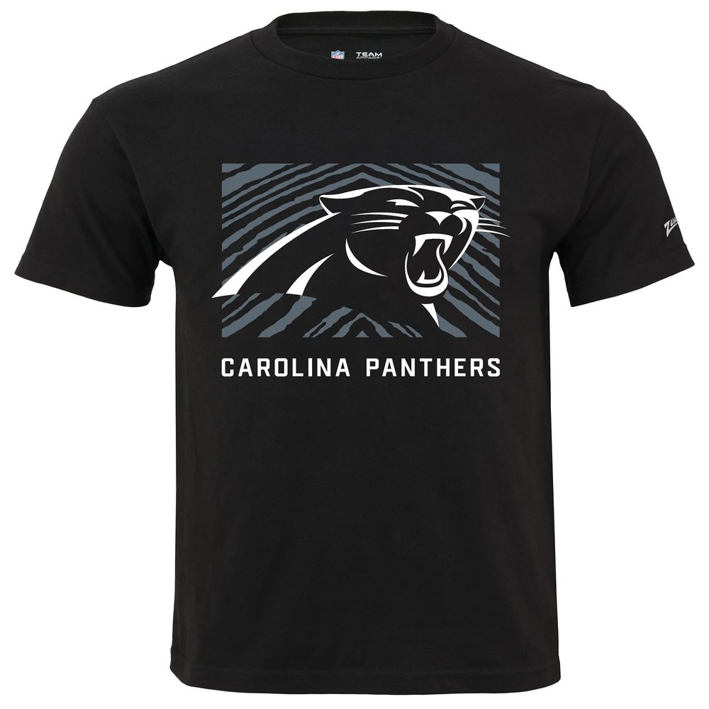 Zubaz NFL Unisex Cotton Heavy Weight Short Sleeve T-Shirt Black with Grey Tonal Tunnel Logo, Carolina Panthers, X-Large