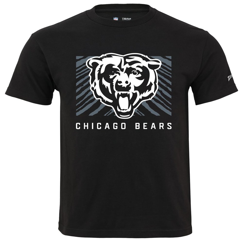 Zubaz NFL Adult Unisex Cotton Heavyweight Short Sleeve T-Shirt Black with Grey Tonal Tunnel Logo for Men and Women, Chicago Bears, Medium