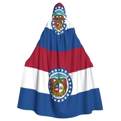 MUFLVDX Missouri State Flag Unisex Hooded Robe Cloak Halloween Cool Cosplay Witch Costume Adults Cloak Party Cape