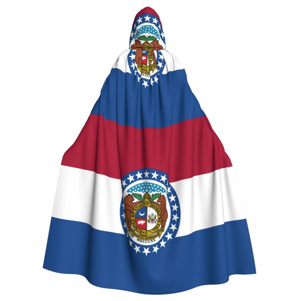 MUFLVDX Missouri State Flag Unisex Hooded Robe Cloak Halloween Cool Cosplay Witch Costume Adults Cloak Party Cape