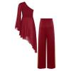TSSOE Women's Flared Sleeve Liturgical Praise Dance Dress Worship Dance Tunic Overlay with Wide Leg Pants Burgundy Small view 2