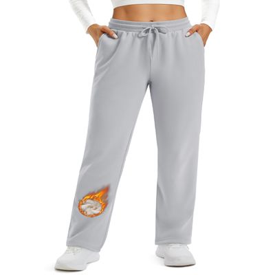 TACVASEN Fleece Sweatpants for Women Winter Thermal Pants Sherpa Lined Joggers with Pockets Casual Lounge Light Grey XL