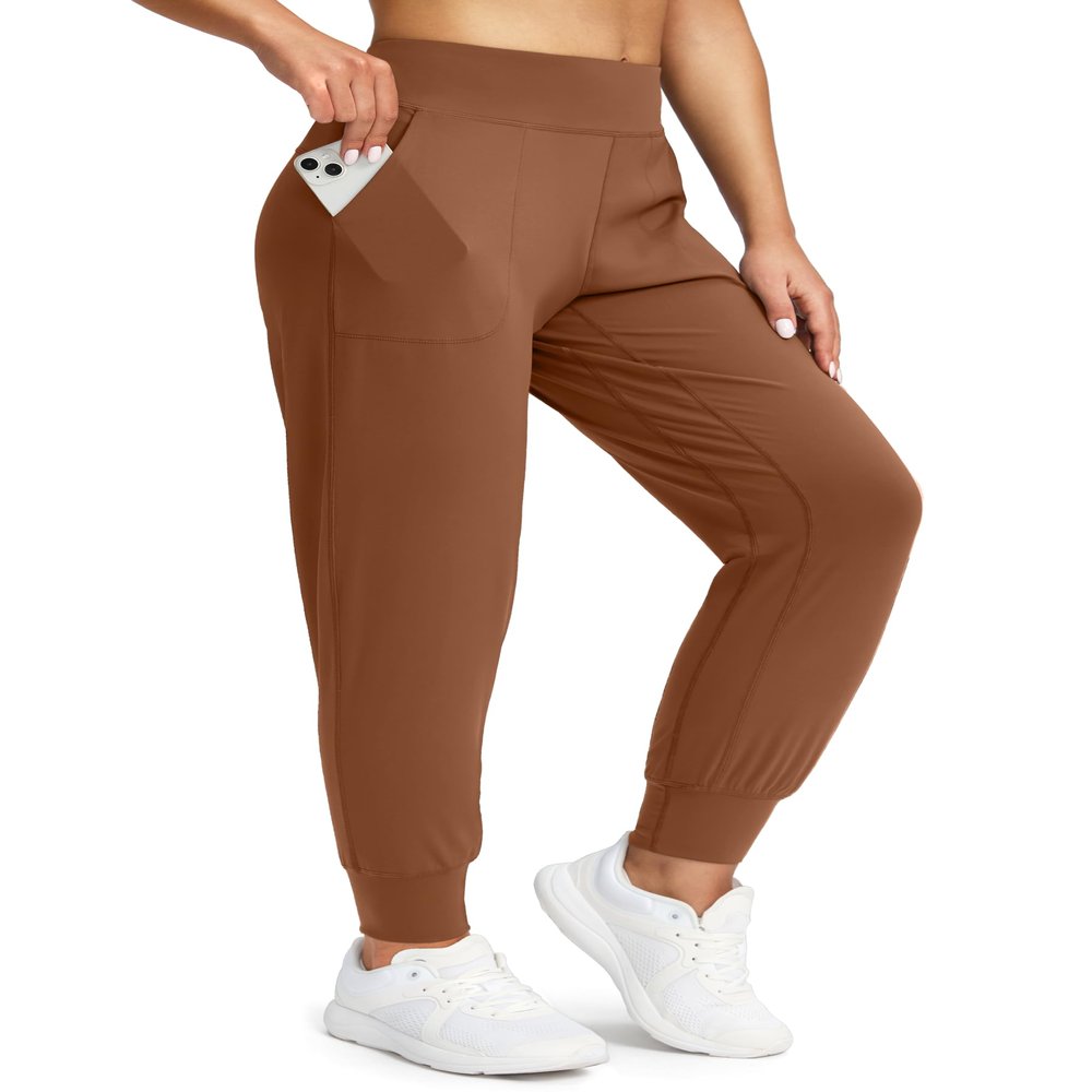 Soothfeel Women's Joggers with Zipper Pockets High Waisted Athletic Workout Yoga Pants Joggers for Women (Bright Brown, S)