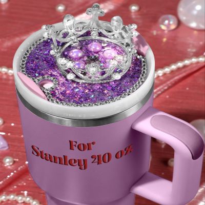 Toykee Lid Plate Topper for Stanley Cup 40 oz - Purple Crown Cute Decoration Accessories for Tumbler, Woter Botter Glitter Bling Decor for Women Girls