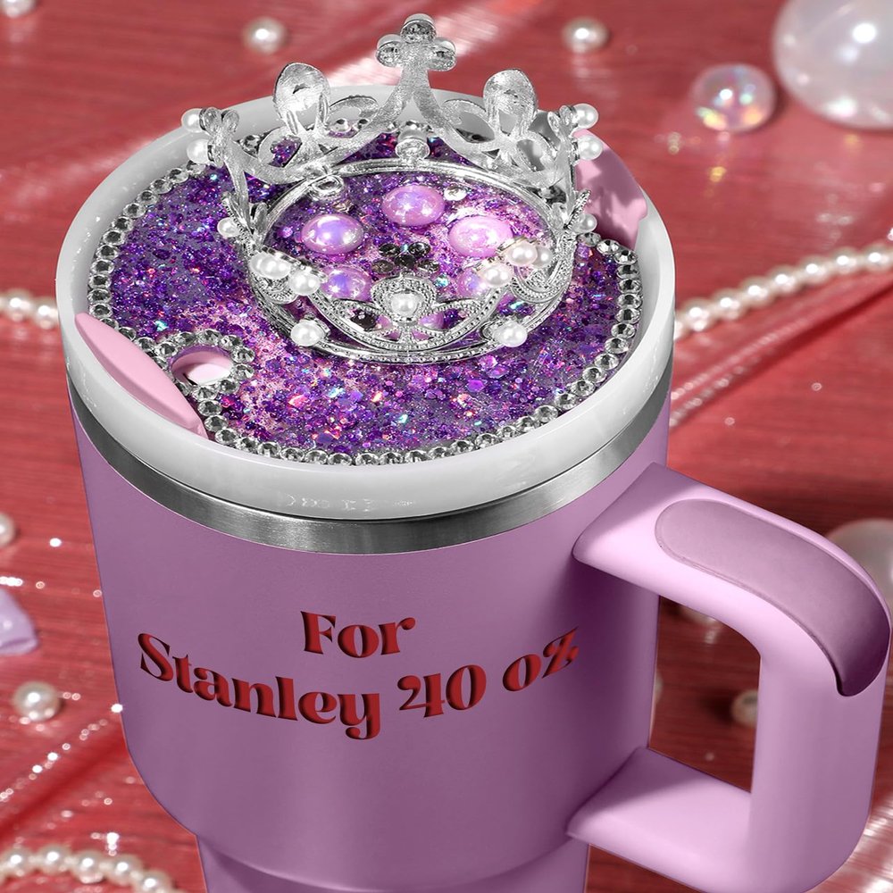Toykee Lid Plate Topper for Stanley Cup 40 oz - Purple Crown Cute Decoration Accessories for Tumbler, Woter Botter Glitter Bling Decor for Women Girls