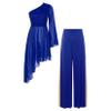 Jowowha Liturgical Dance 2pcs Outfits for Womens Worship Dress Sheer Lace Praise Dance Tunic Overlay with Wide-Leg Pants Royal Blue Medium view 1