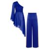 Jowowha Liturgical Dance 2pcs Outfits for Womens Worship Dress Sheer Lace Praise Dance Tunic Overlay with Wide-Leg Pants Royal Blue Medium view 2