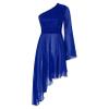 Jowowha Liturgical Dance 2pcs Outfits for Womens Worship Dress Sheer Lace Praise Dance Tunic Overlay with Wide-Leg Pants Royal Blue Medium view 3