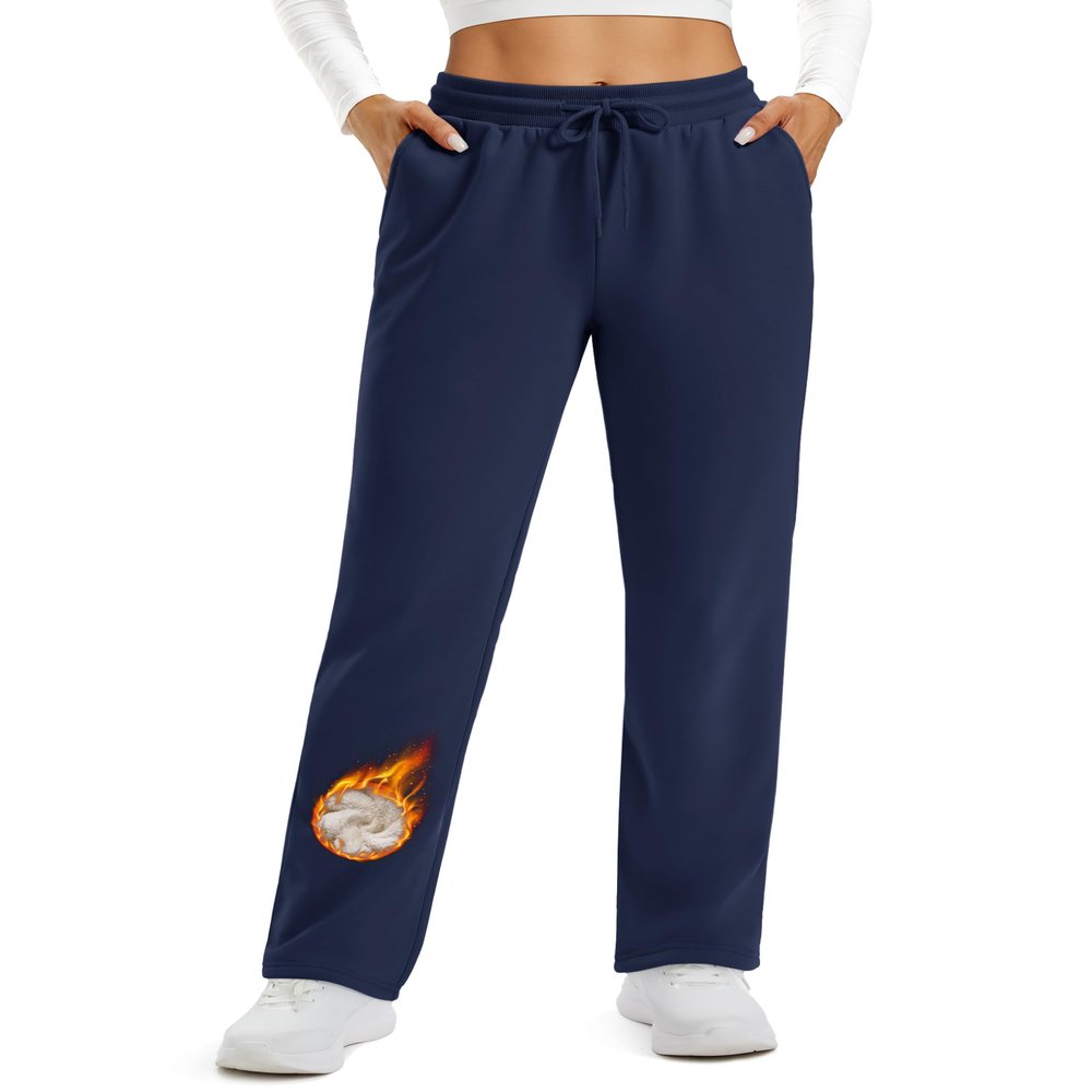 TACVASEN Women's Fleece Lined Pants Winter Sherpa Sweatpants Thermal Warm with Pockets Straight Leg Casual Snow Navy S