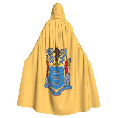 MUFLVDX Flag Of New Jersey Unisex Hooded Robe Cloak Halloween Cool Cosplay Witch Costume Adults Cloak Party Cape