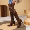 Women Over the Knee Boots Stiletto High Heels Leopard Pointed Toe Thigh High Boots Comfort Lace Up Stretch Zipper Shoes view 3