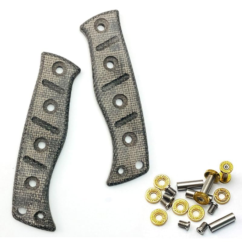Echeson 1 Pair Custom Handle Patch with 5 Sets Screws Fits for 375 Fixed Adamas, Linen Micarta Scales Handle Black