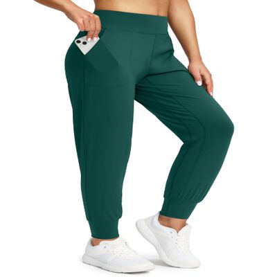 Soothfeel Women's Joggers with Zipper Pockets High Waisted Athletic Workout Yoga Pants Joggers for Women (Peacock Green, L)