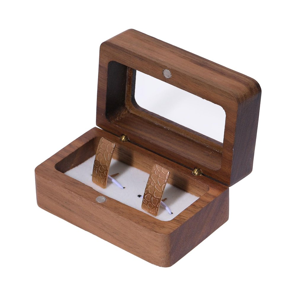 CHGCRAFT Walnut Wooden Cufflink Box with Window Wooden Small Cuff Links Display Case Square Cufflink Organiser Box with Single Slot Jewelry Display Box for Birthday Anniversary Ceremony