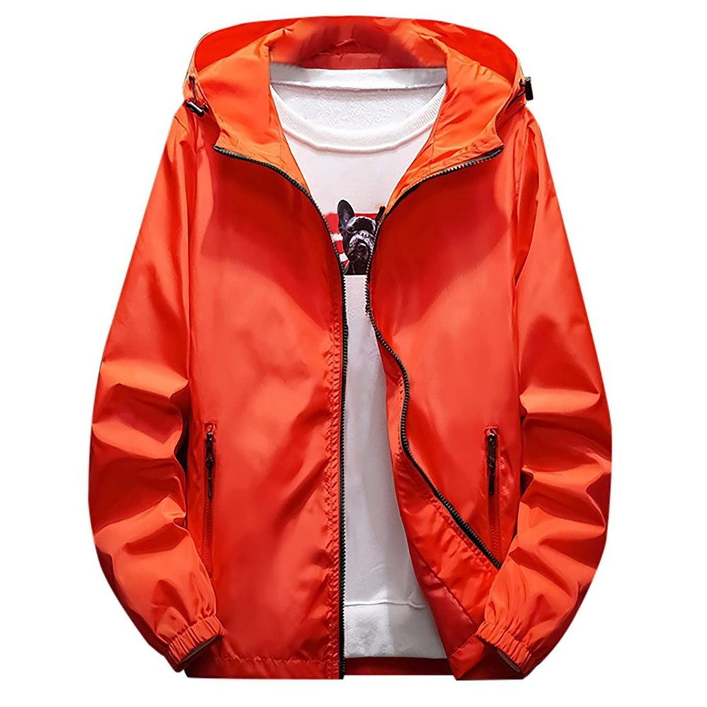 Ymosrh Lightweight Water Resistant Running Hiking Fishing Rain Coats Jacket Windbreaker with Hood Winter Jackets Men Track Skiing Jackets Nice (XXL, Orange)