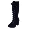 Womens Mid Calf Boots Suede Lace Up Chunky Heel Combat Riding Military Booties Retro Casual Cowboy Knee High Boots view 1