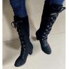 Womens Mid Calf Boots Suede Lace Up Chunky Heel Combat Riding Military Booties Retro Casual Cowboy Knee High Boots view 4