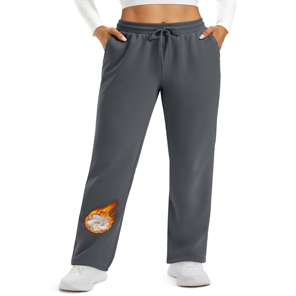 TACVASEN Womens Fleece Lined Pants Thermal Winter Sherpa Sweatpants with Pockets High Waisted Joggers Cotton Lounge Dark Grey XL