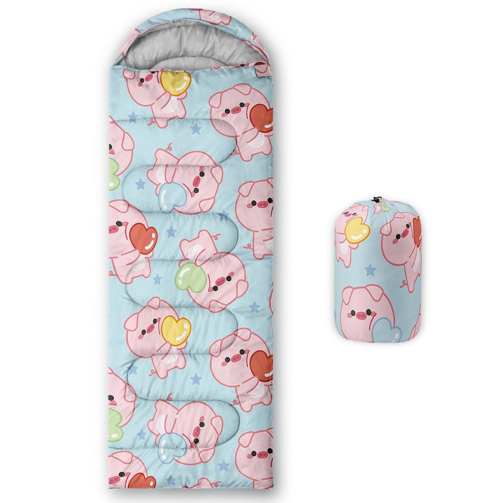 AILONEN Cartoon Pink Pig Sleeping Bag,3 Season Warm & Cool Weather,Lightweight,Waterproof,Kawaii Pigs Animal Themed Sleeping Bag for Boys Girls Kids Adults,Traveling and Outdoors