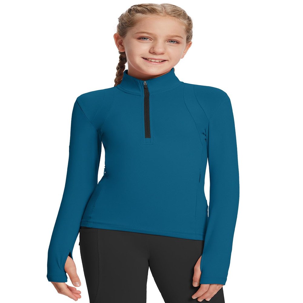baleaf Girls Long Sleeve Shirts Fleece Jacket Fall Half Zip Pullover Kids Sweatshirts Athletic Thermal Top Navy Blue XS