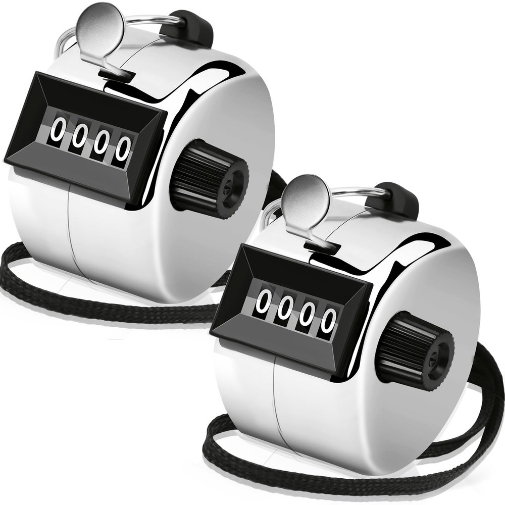 Decymis 2 Pack Clicker Counter, Metal Hand Tally Counter Clicker, 4 Digit Mechanical Palm Click Counter for Counting Numbers, Coaching, Sports Events Count