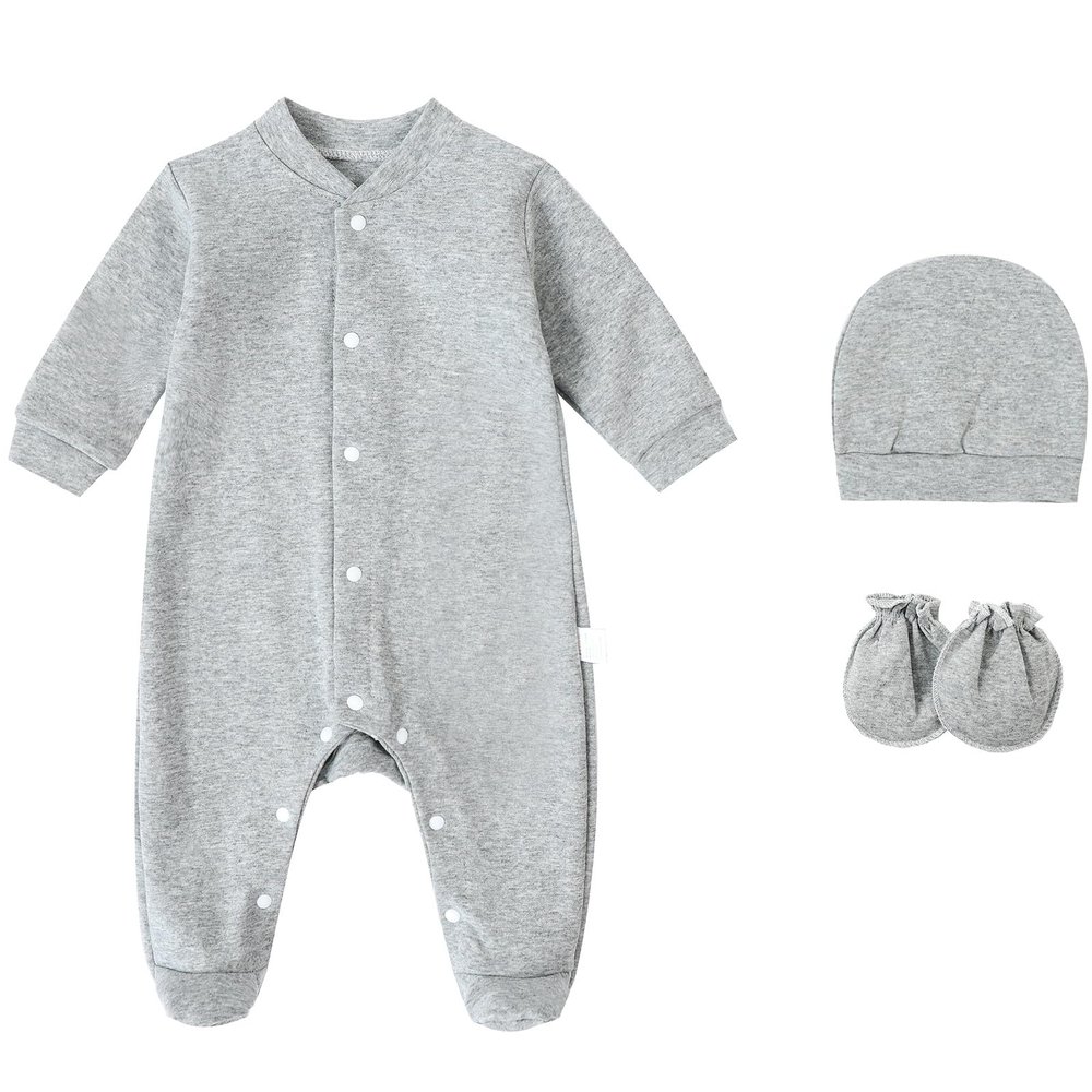 FITFIFTH POD Unisex Infant Onesie 0~3Months Romper with Soft Cotton Mitten Cuffs Hat Long Sleeve Footed Play Clothes Suitable Spring Fall Outside