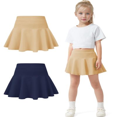 BOOPH 2 Pack Little Girls Athletic Uniform Skorts French Tennis Golf Skirts with Shorts for Toddler Navy/Khaki 8-9 Years