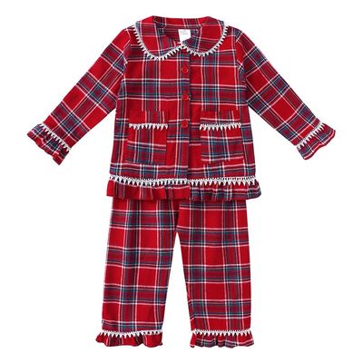 Kids Tales Child Cotton Pajama Sets Christmas Button Down Long Sleeve Shirt + Long Pants 2Pcs Girls Plaid Loungewear