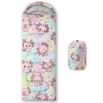 AILONEN Kids Cartoon Axolotl Sleeping Bag for Boys Girls Adults,3 Season Warm & Cool Weather,Lightweight,Waterproof,Funny Axolotl Sleeping Bag for Camping Hiking