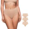 INLYRIC Women's Inbarely Soft Thong - High Waisted Tagless Smooth Stretch Underwear Ultra-soft No Show Ladies Panties 3 Pack Wheat (3pack) X-Small view 1