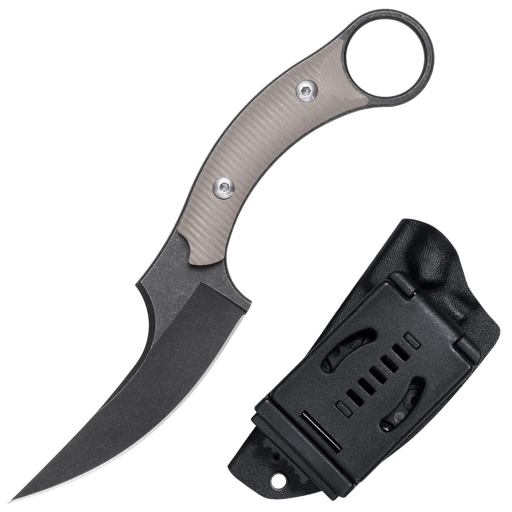 OOULORE Fixed Blade Knife, D2 Steel Blade and G10 Handle, Utility Claw EDC Knife for Outdoor Survival Hiking Camping with Kydex Sheath OK1220 (Sand)