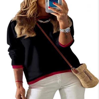 Dokotoo Sweaters for Women Solid Color Crewneck Spring Fashion 2026 Womens Long Sleeve Sweater Outfits Casual Knit Trendy Pullover Tops Clothes Black Medium