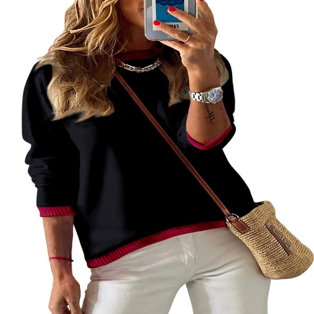 Dokotoo Sweaters for Women Solid Color Crewneck Spring Fashion 2026 Womens Long Sleeve Sweater Outfits Casual Knit Trendy Pullover Tops Clothes Black Medium