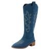 Womens Embroidered Western Cowboy Boots Pointed Toe Chunky Heel Mid Calf Boots Side Zipper Retro Riding Boots
