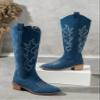 Womens Embroidered Western Cowboy Boots Pointed Toe Chunky Heel Mid Calf Boots Side Zipper Retro Riding Boots view 3