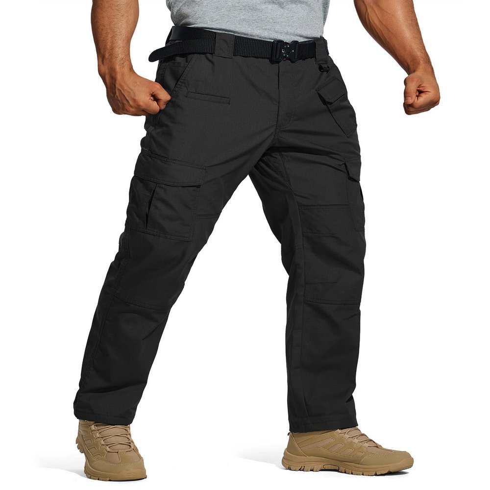 HISEA Men's Ripstop Tactical Pants, Water Resistant Work Cargo Pants, Lightweight Outdoor Hiking Construction Pants Black